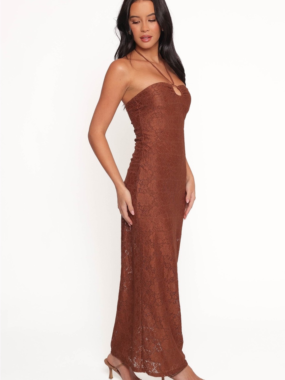 NWT XS Petal & Pup Brown Lace Halter Maxi Dress midi Tucker bodycon sexy long - Picture 6 of 14